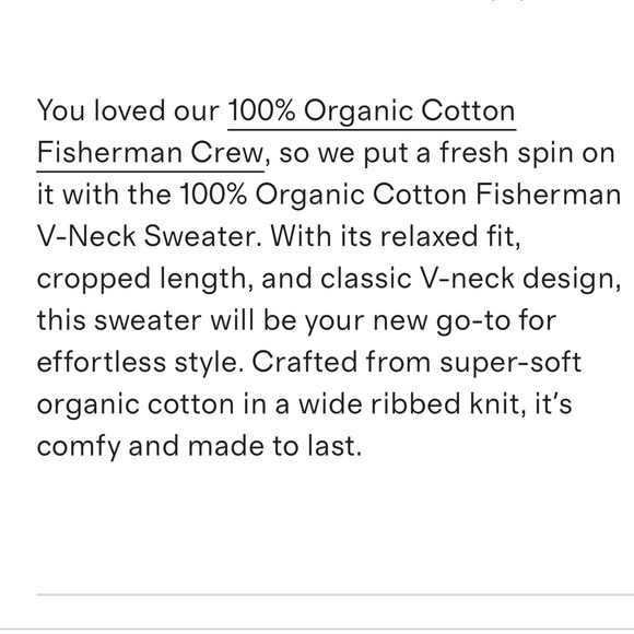 NWT Quince Organic Cotton Fisherman’s V Neck Sweater in beige, XS - Picture 9 of 9